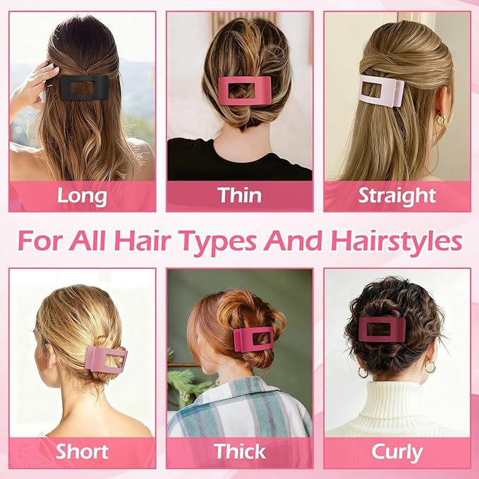 French Flat Hair Clips for Women 6pcs Hair Claw Clips for Thick or Thin Hair Matte Claw Clips for Girls Barrettes Non-Slip Strong Hold Hair Accessories for Women (Pink)