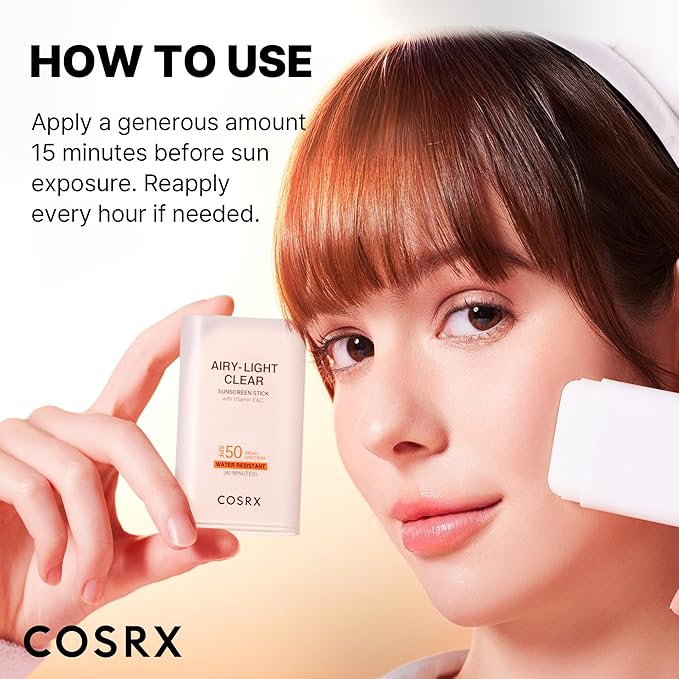 COSRX Airy-Light Clear Sunscreen Stick with Vitamin E & C SPF 50, 0.67 oz, 19g, Lightweight, Travel Essentials, Summer Essentials, Korean Skin Care, Korean Matte Sunscreen for Face, Stocking Stuffers