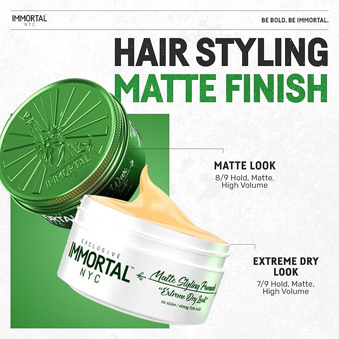 Immortal NYC Matte Look Hair Wax, 1, Provides strong hold, matte finish, natural look, extra volume, all-day control, and washes out easily.