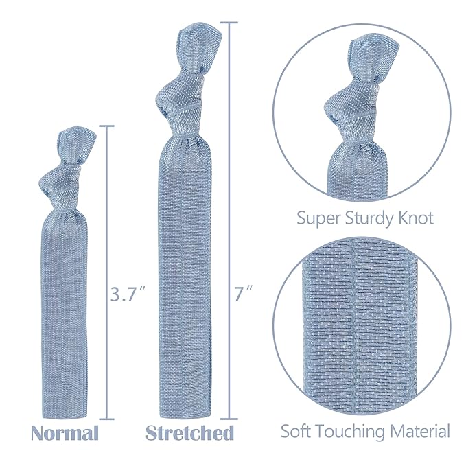 MEEDEE 100 Pack Dusty Blue Hair Ties For Women No Crease Soft Elastic Ribbon No Damage Blue Hair Ties Knotted Ouchless Hair Ribbon Yoga Hair Ribbons Elastic Bracelets