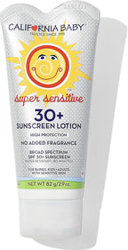California Baby Super Sensitive SPF 30+ Sunscreen | Unscented | Mineral Based | Titanium Dioxide | Travel Size Baby Sunscreen for Face + Body | 2.9oz
