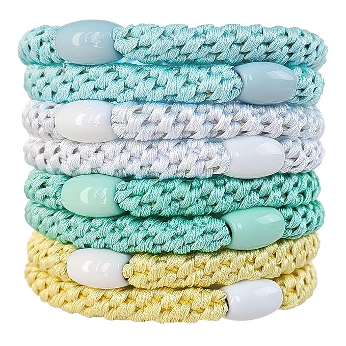 J.CARP 8Pcs Mixed color Hair Ties for Women Girls, Elastics Hair Bands Ponytail Holders, No Damage No Crease Hair Elastics, Perfect for Girls and Women with Thick or Curly Hair, Style 25