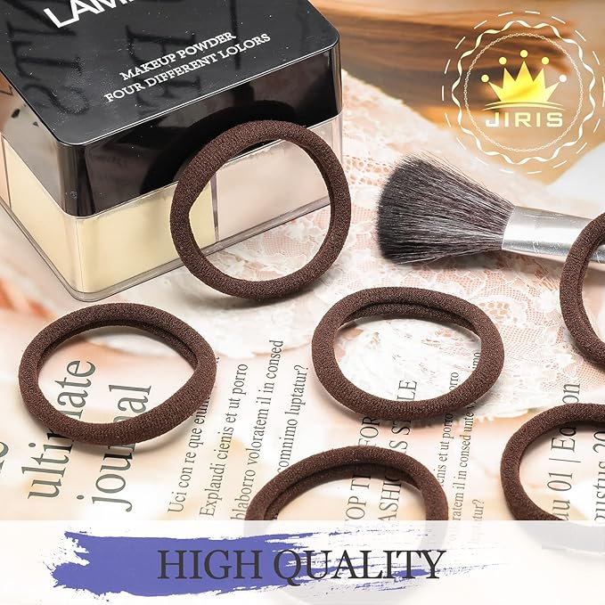 50Pcs Brown Hair Ties for Women Girls,Cotton Seamless Hair Ties, Soft Ponytail Holders,No Crease No Damage Elastics Hair Bands with Box for Thick Heavy and Curly Hair (Brown)