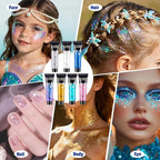 AROIC 14 Pcs Body Glitter - 7 Colors Mermaid Fairy Sparkle Makeup, Face & Hair Glitter Gel for Women Match with Mermaid Costume, Concerts Rave Accessories, Face Paint, Cosplay, Festival Birthday Party