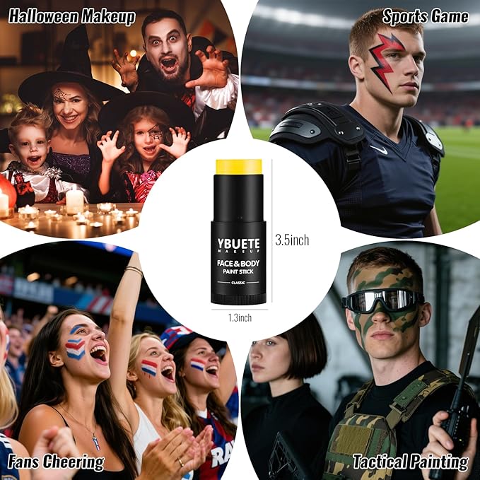 Yellow Oil Based Face Body Paint Stick, Non-toxic Full-coverage Face Painting for Halloween Lion Tiger Minions Stage Zombie Cosplay SFX Makeup, Waterproof Cream Yellow Body Painting for Adults