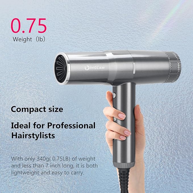 Hair Dryer with Diffuser, IG INGLAM 1875W Professional Ionic Blow Dryer, 110, 000 RPM High-Speed Brushless Motor, Auto-Clean, 3 Heat Settings & 3 Speed & Cool Shot Button Settings for Easy Home/Travel