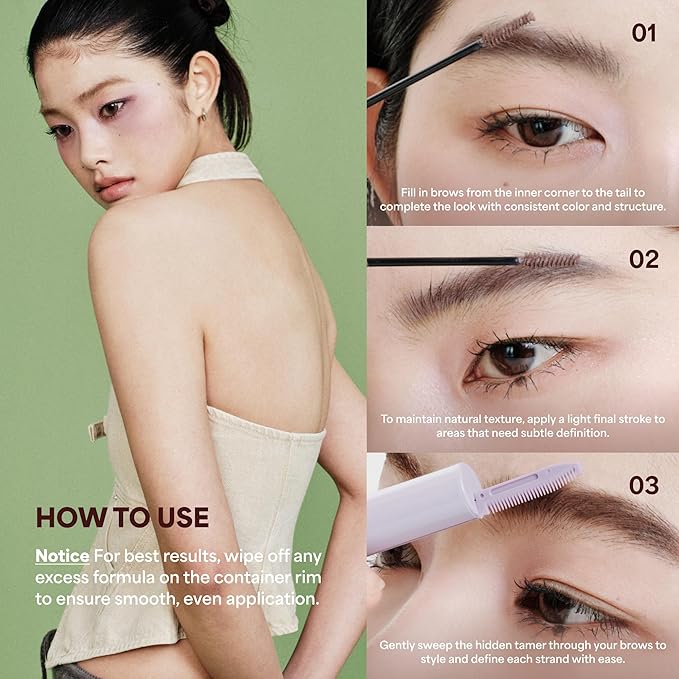 ENTROPY MAKEUP Tough Brow Finisher, 2-In-1 Brow Tint Mascara with Built-In Comb, Skinny Brush, Long-Lasting, Lightweight, Natural Hold and Soft Tint, Dark Lavender