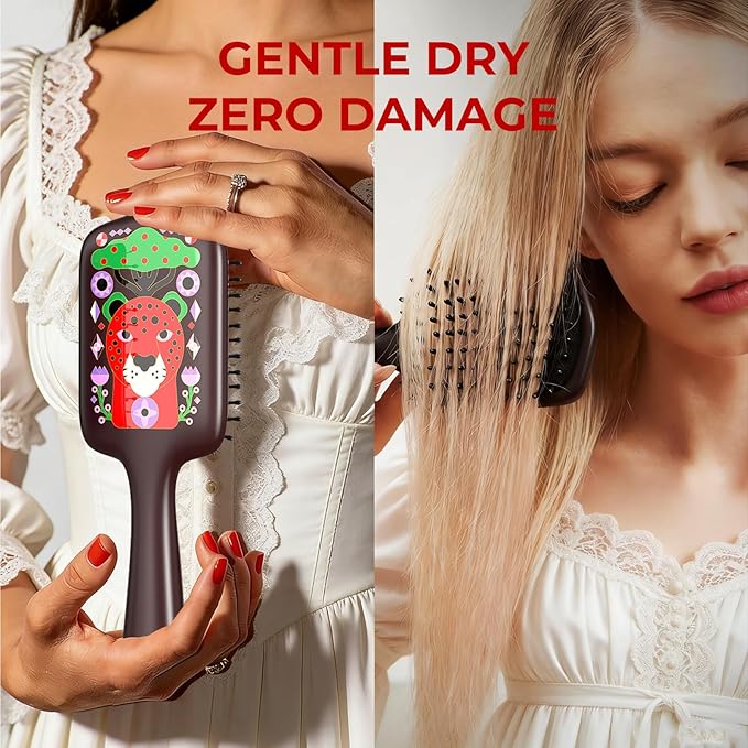 SIMETRA Wooden Paddle Hair Brush Unique Pattern Guinean Ovangkol Hardwood Bristles Hair Brushes for Women Wet Brush Detangling Brush for Scalp Massage for Men Kids for All Hair Types (Cheetah)