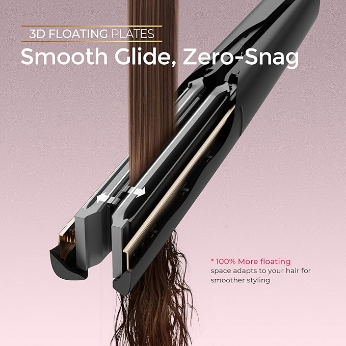 TYMO Flat Iron Hair Straightener - Upgraded Long Hollow Plates Straightener and Curler 2 in 1 for Fast Smooth Styling, Ceramic Hair Straighteners for Women, 15s Heat Up, 5 Billion Ions, Dual Voltage