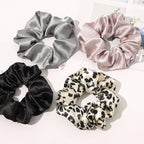 Silk Hair Ties for Girls and Women: Chic Satin Scrunchies, Large and Cheetah Print, Soft Ponytail Holders for Thick and Curly Hair - No Creases, Gentle on Hair