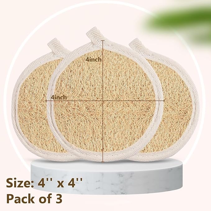 3 Pack Natural Loofah Face Scrubber, Women Facial Pad, Loofa Face Exfoliator Scrubber, Exfoliating Loofah Sponges for Shower Face
