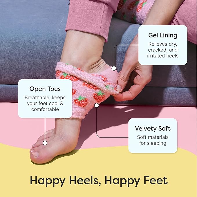ZenToes Moisturizing Socks for Cracked Heel Treatment, Vitamin E, Olive Oil and Jojoba Oil Heel Socks, Stocking Stuffers for Women, Spa Self Care Gifts for Women (Pink Strawberries, Regular)