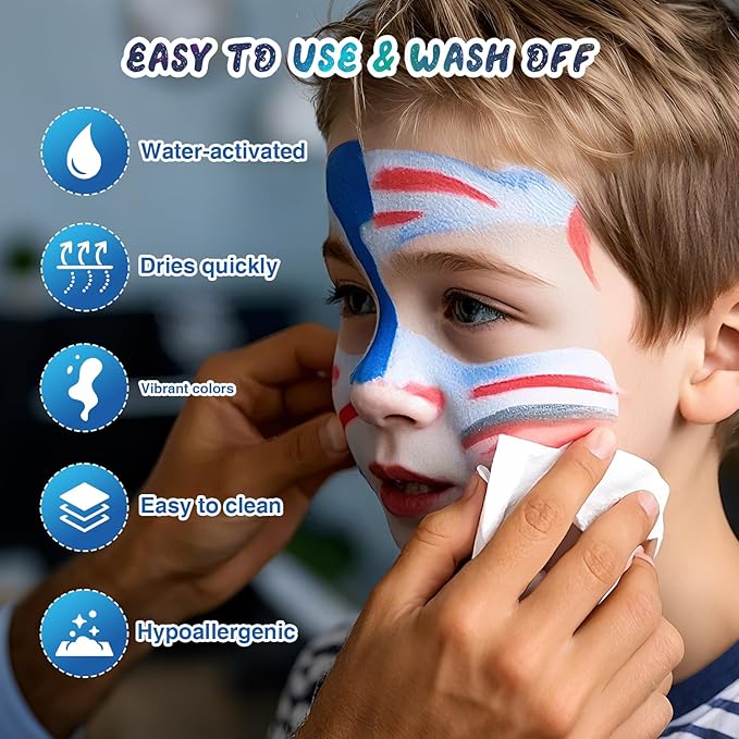 Professional Face Painting Kit – 42 Color Water-Activated Face Paint Makeup Palette with Stencils, Gems & Brushes – Non-Toxic Body Paint for Parties, Festivals, School Events & Carnival