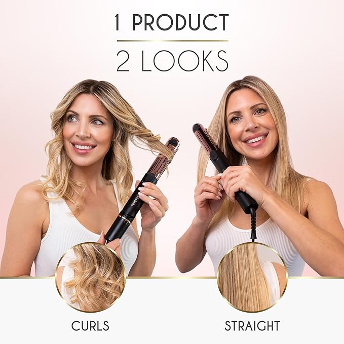 ELLA BELLA® Hair Straightener and Air Curler 2 in 1 • Titanium Flat Iron Curling Iron in One • Cooling Air Vents to Effortlessly Lock in Style • Multiple Looks, Professional Salon Results