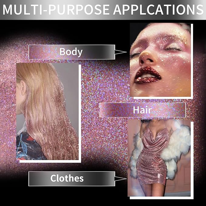 Hair Glitter Body Glitter Spray, 150ML Glitter Hairspray Holographic Pink Glitter Spray for Hair and Body, Hair Glitter for Kids Women, Body Shimmer Festival Rave and Makeup 4.2 Fl Oz