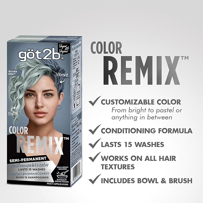 Got2b Color Remix, Customizable Semi-Permanent Hair Color, 100 Silver Era