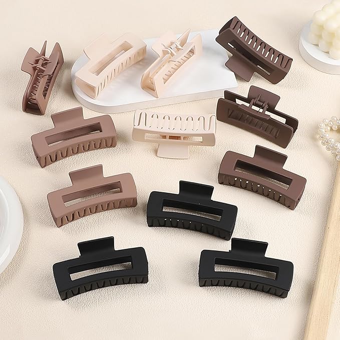 12 Pcs Large Hair Claw Clips for Thick Hair, 4.1 x 2.1 x 1.2 Inch, Square Hair Clips Jumbo Jaw Clips, Bulk Hair Accessories for Women and Girls - Brown