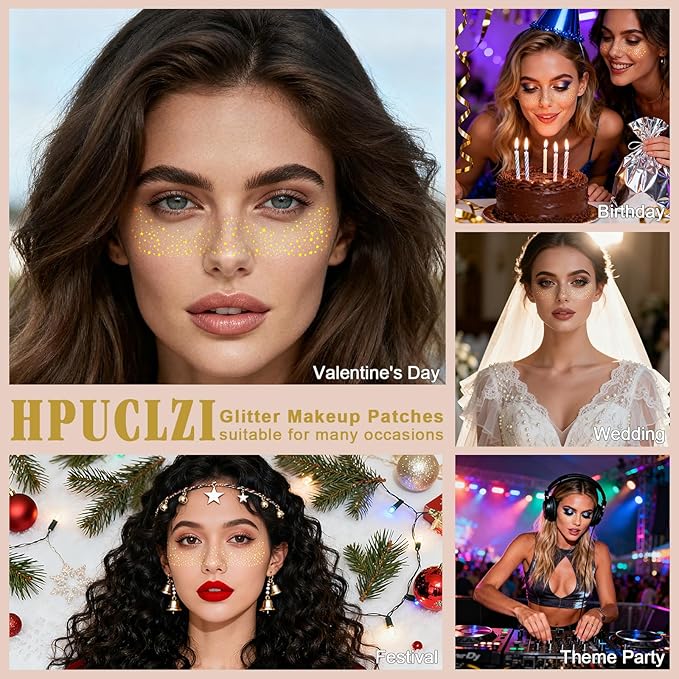 Glitter Freckles Face Tattoo - 12PCS Gold Sparkle Freckles Temporary Face Tattoos for Women, Glow Up Makeup Patches