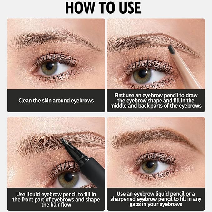 Eyebrow Pen,Eyebrow Pencils Set for Women with machete Eyebrow Pencil,Liquid Square Angled Eyebrow Brush and Eyebrow Brush,Waterproof Eyebrow Pencil Create Full,Natural Hair-Like Brows, Black（2 pcs）
