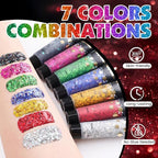 AROIC Face Glitter, 14Pcs Body & Hair Glitter Gel Sparkle Makeup for Women Party Rave Outfits, Concerts Festival Face Paint，Rave Accessories for Music Festivals Black Light Party (7 Colors)