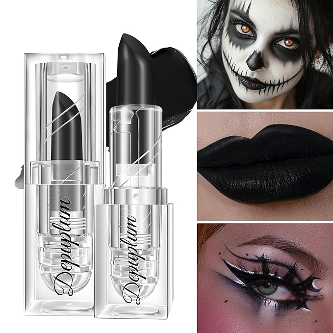 Halloween Black White Red Lipstick Set Waterproof Matte Black Lipsticks for Women Lip Face Body Makeup for Goth Cosplay Vampire Zombie, Black/White/Red