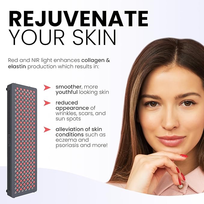 Hooga Red Light Therapyfor Face & Body, 60 LEDs, 660nm Red 850nm Near Infrared with Timer for Pain Relief, Skin Health, Anti-Aging, Sleep, Energy & Recovery, Includes Hanging Kit & Handle - HG300