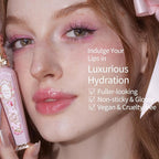 Flower Knows Violet Strawberry Rococo Glowy Lip Gloss,Moisturizing Shimmery Lip Oil,Hydrating Lip Plumper Makeup for Girls&Women,Vegan & Cruelty-Free,0.12 Fl Oz,1 Count(G01 Strawberry Macaron)