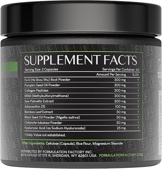 Formulation Factory Crown of Glory 10-in-1 Hair Growth Maximizer, DHT Blocker with Saw Palmetto, Fo-Ti, Collagen, Supports Thicker Hair & Scalp Health (2 Month Supply, 120 Capsules)