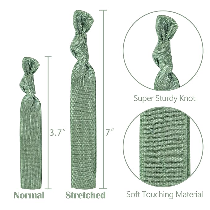 MEEDEE 100 Pack Sage Green Hair Ties For Women No Crease Soft Elastic Ribbon No Damage Sage Green Hair Ties Knotted Ouchless Hair Ribbon Yoga Hair Ribbons Elastic Bracelets