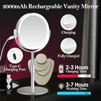 20X Magnifying Mirror with Light, Height Adjustable 2000mAh Makeup Mirror with Light, 3 Color Lights for Tabletop/Travel. Detachable Travel Makeup Mirror, Vanity Mirror for Bathroom, Silver