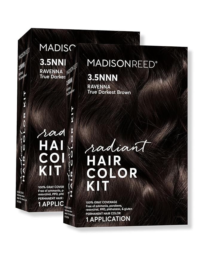 Madison Reed Radiant Hair Color Kit - 3.5NNN Darkest Brown-Black (Ravenna Brown), 100% Gray Hair Coverage Permanent Hair Dye for Resistant Grays | PPD-Free & Ammonia-Free, 2 Pack