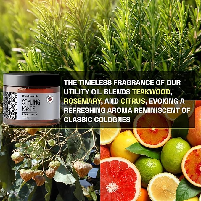 Beardbrand Beard Styling Paste - Medium Hold and Natural Look Hair Paste for Men - Versatile Hair Styling Cream - Teakwood, Rosemary, & Citrus Scent- 56 grams