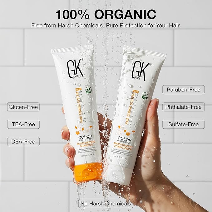 GK HAIR Travel Size Shampoo &Conditioner set-Curly Hair Shampoo & Conditioner For Color Protection-Made with Aloe vera,Parki Butter-Free of Parabens Phthalates & Sulfate Free (3.4 Fl Oz)