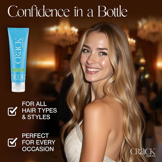 Crack HAIR FIX Styling Treatment - Multi-Tasking, Anti-Frizz, Leave-In Styling Cream with Protection from Humidity, Chlorine, Heat Treatments & Sun, 3 oz (Pack of 3)