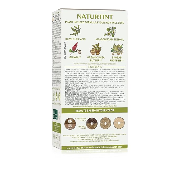 Naturtint 8N Wheat Germ Blonde Permanent Hair Color (Pack of 1), Ammonia Free, Vegan, Cruelty Free, up to 100% Gray Coverage, Long Lasting Results (Packaging may vary)