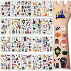 360PCS Halloween Temporary Tattoos for Kids, Halloween Face Fake Tattoo Body Stickers Decorations, Face Makeup Assorted Prizes Goody Bag Stuffers Party Favors Supplies Decor Pumpkin Witch Skull Adult