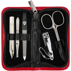 3 Swords Germany - brand quality 5 piece manicure pedicure grooming kit set with synthetic leather case red - Made in Germany