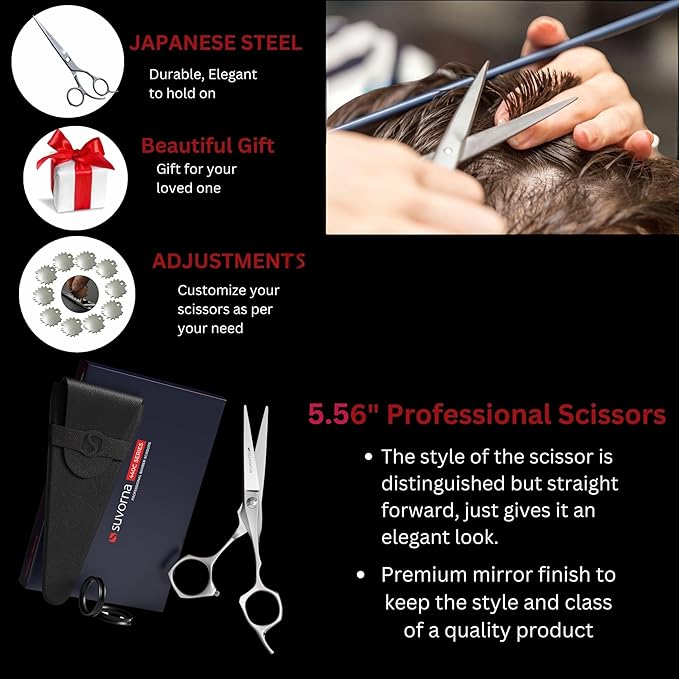 Suvorna 5.5" Hair Scissors Professional - Barbers Scissors for Hair Cutting - Sharp Razor Edge Hair Cutting Scissors to Cut Hair - Japanese 440C Stainless Steel Hair Shears for Women and Men