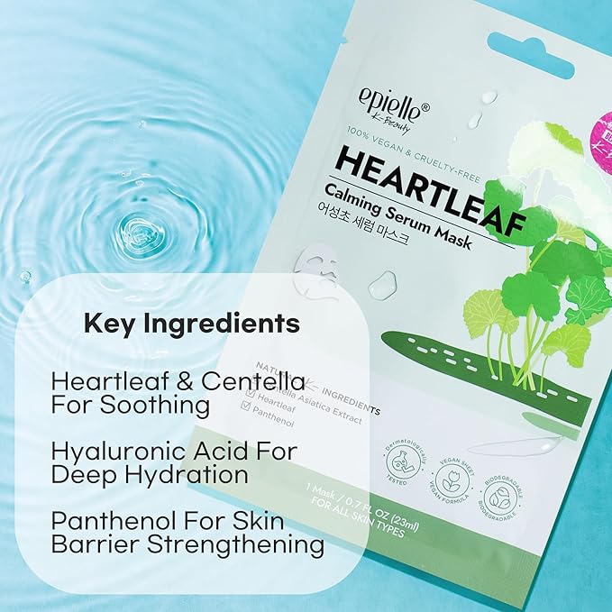 Epielle Heartleaf Calming Serum Sheet Masks (5pk) | Korean Skincare | Facial Sheet Mask | Kbeauty, Spa Gifts for Women