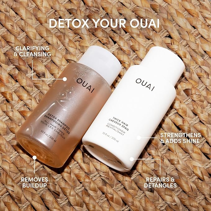 OUAI Detox Shampoo & Thick Hair Conditioner Bundle - Clarifying Shampoo for Build Up, Dirt, Oil, Product and Hard Water & Moisturizing Conditioner for Thick Hair (2 Count)