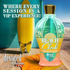 Devoted Creations Beach Club - Exclusive Skin Softening Copper Peptides + Elite Collagen Banking Complex with Peach Nectar & Acai Berry Extracts Indoor/Outdoor Dark Tanning Lotion