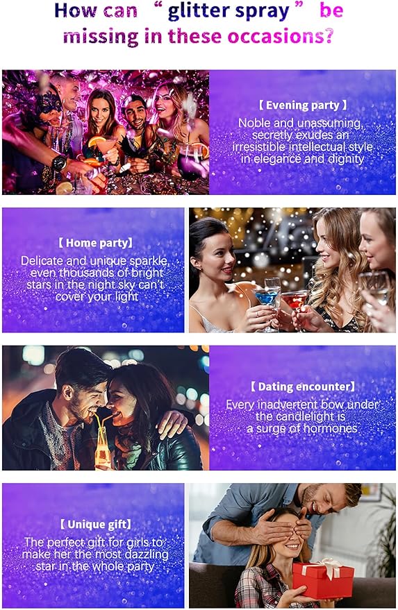 Body Glitter Spray, Perfect Hair and Body Shiny Music Festival Stage Makeup Rave Festival Clothes Glitter Spray. ﻿