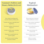 Vanman’s - Tiny Tallow and Honey Balm - Pocket-Size Face Moisturizer with Honey and Grass-Fed/Finished Beef Tallow - Grass-Fed/Finished Beef Balm with Vitamins A, K, D, E, and Essential Oils - 0.25 oz
