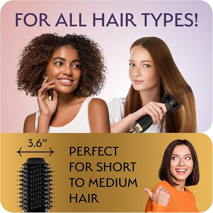 Professional Blowout Hair Dryer Brush, Black Gold Dryer and Volumizer, Hot Air Brush for Women, 60MM Oval Shape