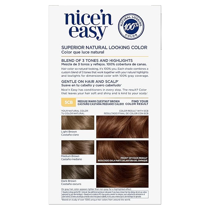 Clairol Nice'n Easy Permanent Hair Dye, 5CB Medium Warm Chestnut Brown Hair Color, Pack of 3