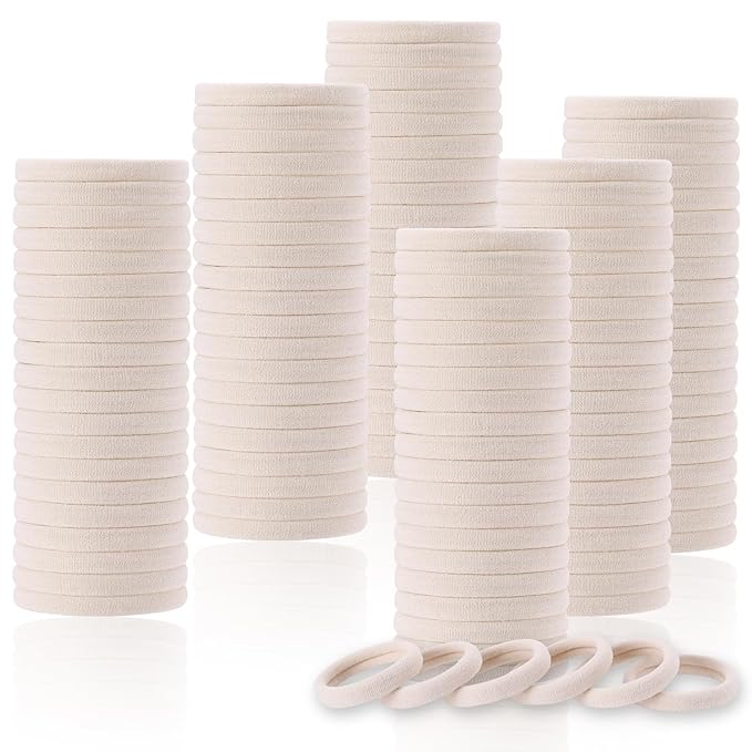 LuSeren 120 Pcs No Damage Hair Ties for Thick Hair, Large Soft Seamless Nylon Hair Elastics for Women, Ponytail Holders, Hair Accessories – Blonde