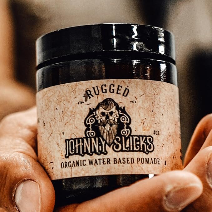 Johnny Slicks Water Based Pomade | Strong Hold, High Shine, Organic Styling for Men | Promotes Healthy Hair Growth & Helps Hydrate Dry Skin (Original, 4 Ounce) US Made, Veteran Owned