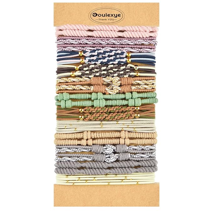 Hair Ties Bracelets for Women, 24PCS Boho Hair Accessories in 12 Colors - 5 Styles, No Damage for Thick Hair