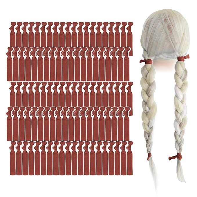 MEEDEE 100 Pack Rust Color Hair Ties For Women No Crease Soft Elastic Ribbon No Damage Rust Hair Ties Knotted Ouchless Hair Ribbon Yoga Hair Ribbons Elastic Bracelets