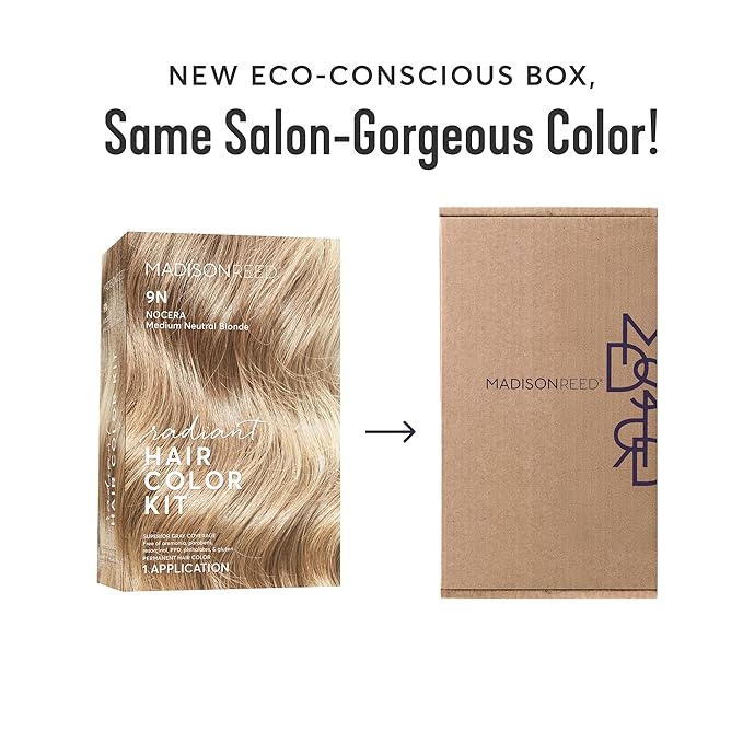Madison Reed Radiant Hair Color Kit - 9N Medium Neutral Blonde (Nocera Blonde), Dimensional Gray Hair Blending Permanent Hair Dye, PPD-Free & Ammonia-Free, 2 Pack